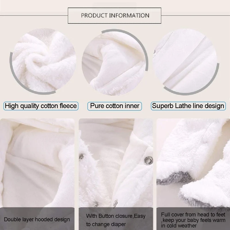 Winmany Neugeborene Baby Cartoon Bär Schneeanzug Wintermantel Fleece Kapuze Strampler Jumpsuit Grau