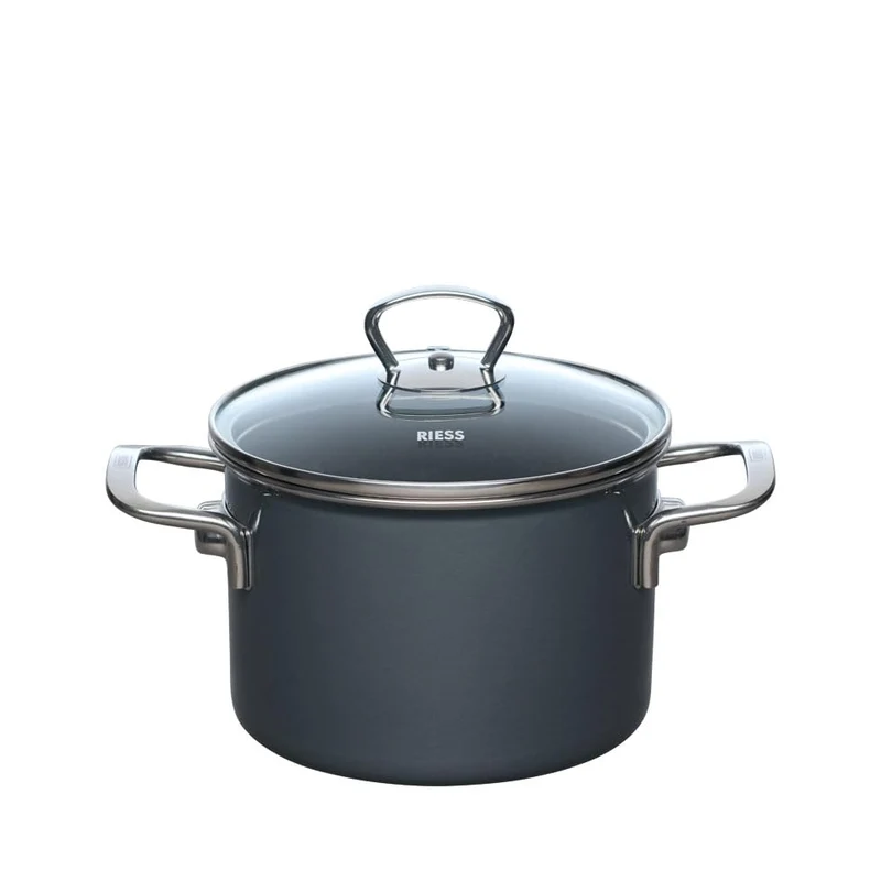 Riess, 0702-003, Fleischtopf mit Glasdeckel, 16cm, 2L, NOUVELLE PUR, DARK GREY LBH 25,3x17,5x11,5 Ge