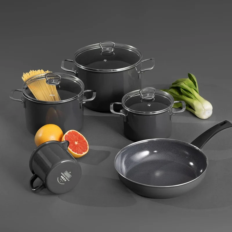 Riess, 0702-003, Fleischtopf mit Glasdeckel, 16cm, 2L, NOUVELLE PUR, DARK GREY LBH 25,3x17,5x11,5 Ge
