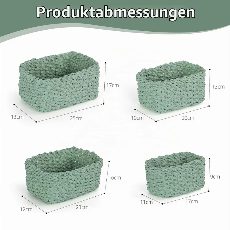 4 Stück Aufbewahrungskorb aus Recycling PapierSeil Geflochten, Stapelbarer Badezimmer Körbe Aufbewah