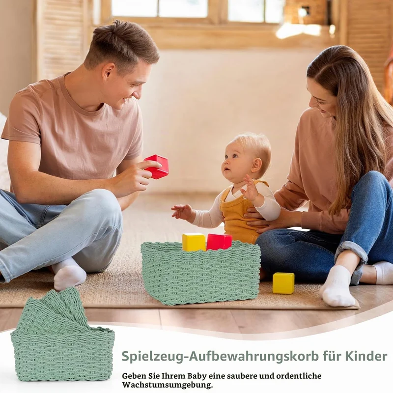 4 Stück Aufbewahrungskorb aus Recycling PapierSeil Geflochten, Stapelbarer Badezimmer Körbe Aufbewah