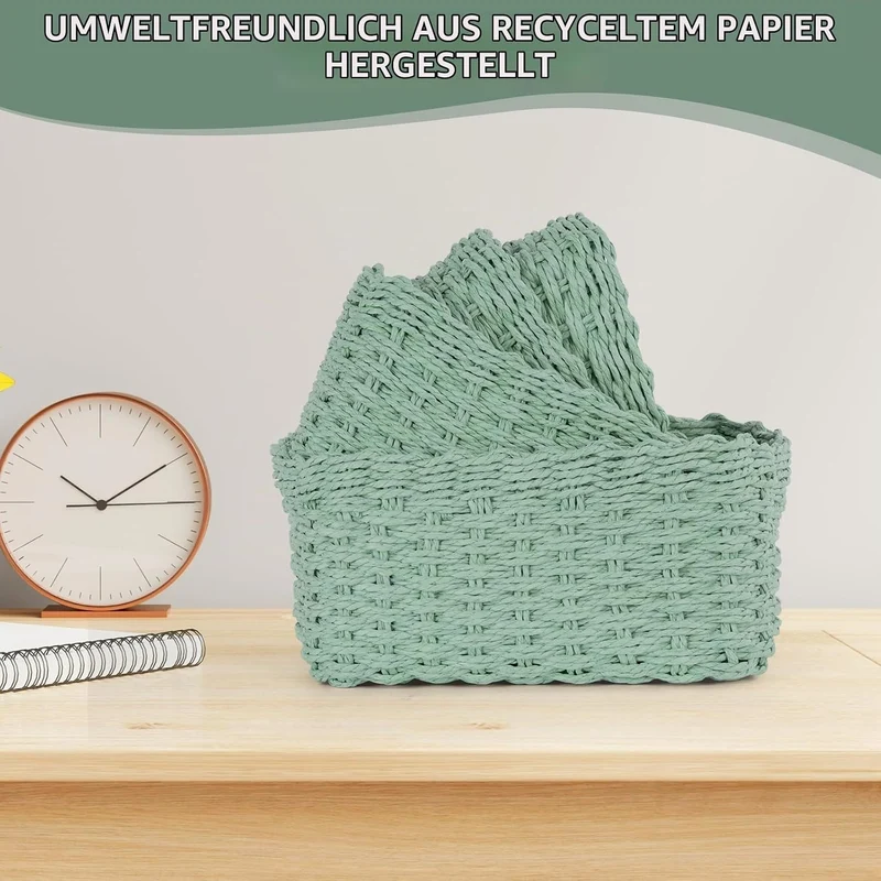 4 Stück Aufbewahrungskorb aus Recycling PapierSeil Geflochten, Stapelbarer Badezimmer Körbe Aufbewah
