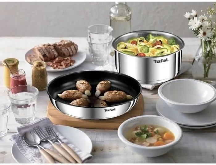 Tefal Ingenio Emotion Küchen-Set, 5-teilig, abnehmbarer Griff, stapelbar, Edelstahl, L896S504