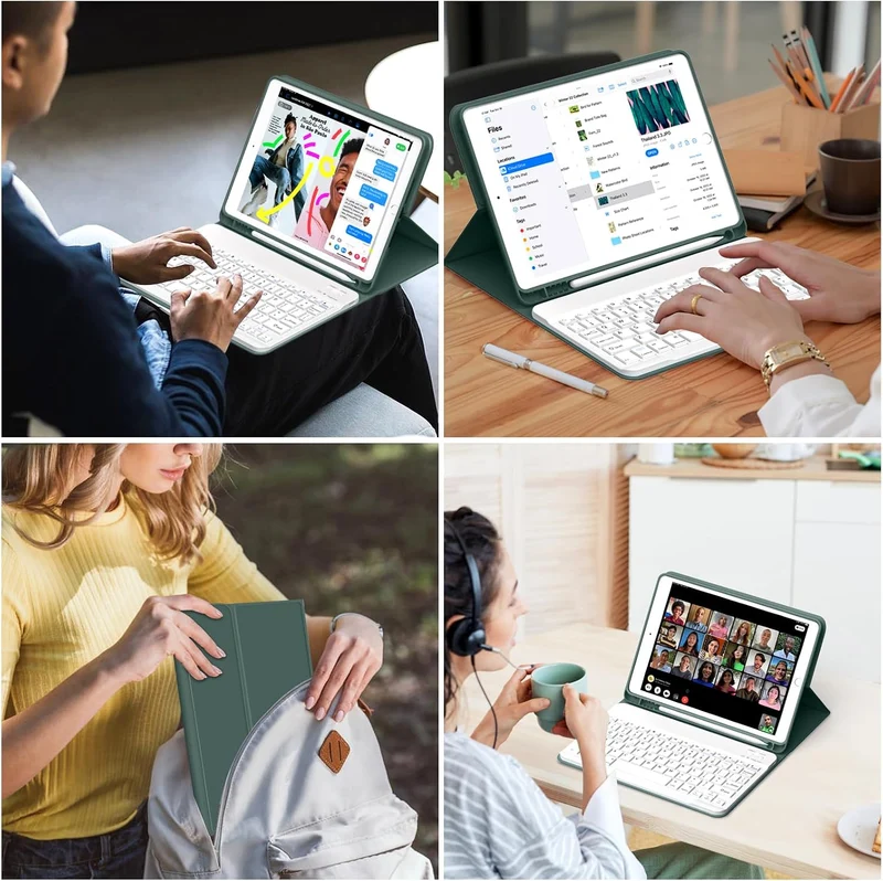 JKSML Tastatur Hülle für iPad 9./ 8./ 7. Generation (2021/2020/ 2019) mit Pencil Halter, Soft TPU Rü