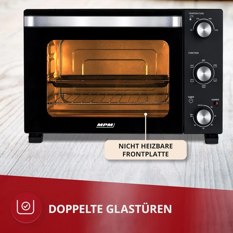 MPM Freistehender Elektrischer MPE-14/T - Ofen 22 Liter - Mini-Ofen mit Umluft und Timer - 1300W - S