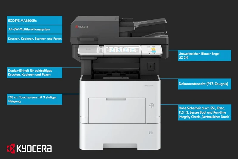 Kyocera Ecosys MA5500ifx Multifunktionsdrucker Schwarz Weiss, 55 Seiten pro Minute. Drucker Scanner