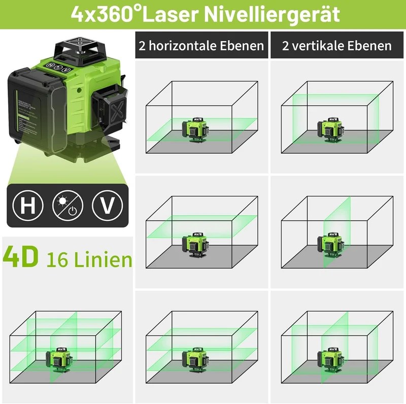 Kreuzlinienlaser mit Stativ, 16 Linien Laser Wasserwaage IP54 Laser Level, 4 x 360 ° Kreuzlinienlase