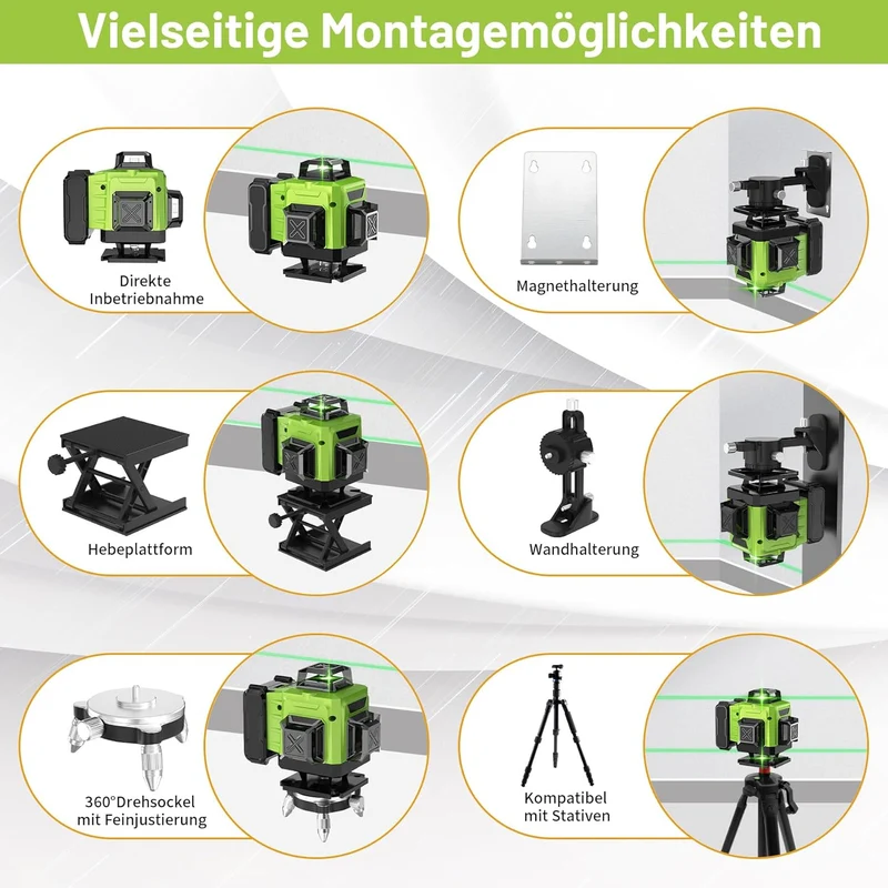 Kreuzlinienlaser mit Stativ, 16 Linien Laser Wasserwaage IP54 Laser Level, 4 x 360 ° Kreuzlinienlase