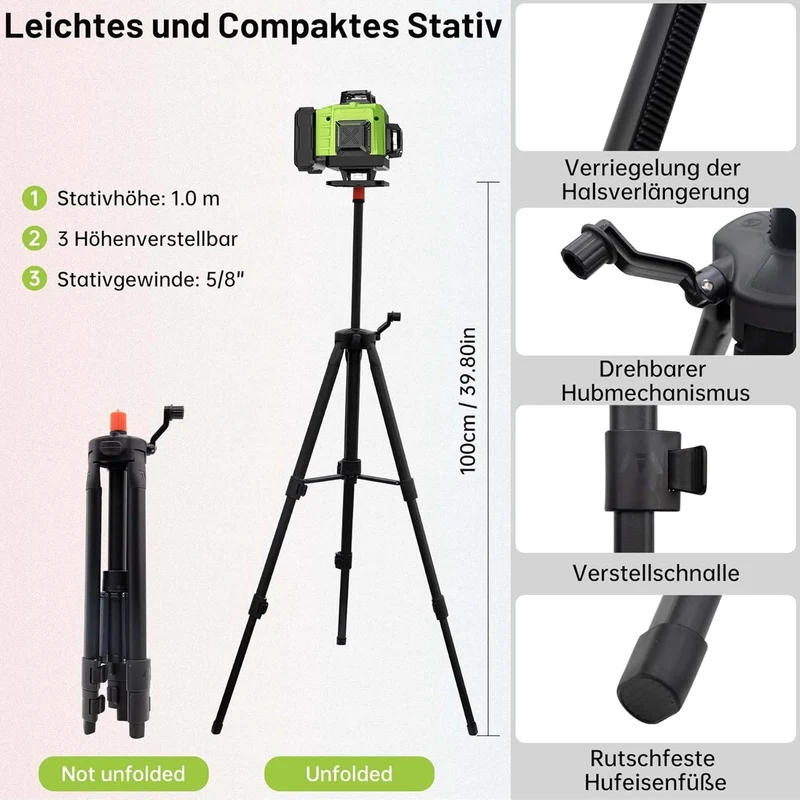 Kreuzlinienlaser mit Stativ, 16 Linien Laser Wasserwaage IP54 Laser Level, 4 x 360 ° Kreuzlinienlase
