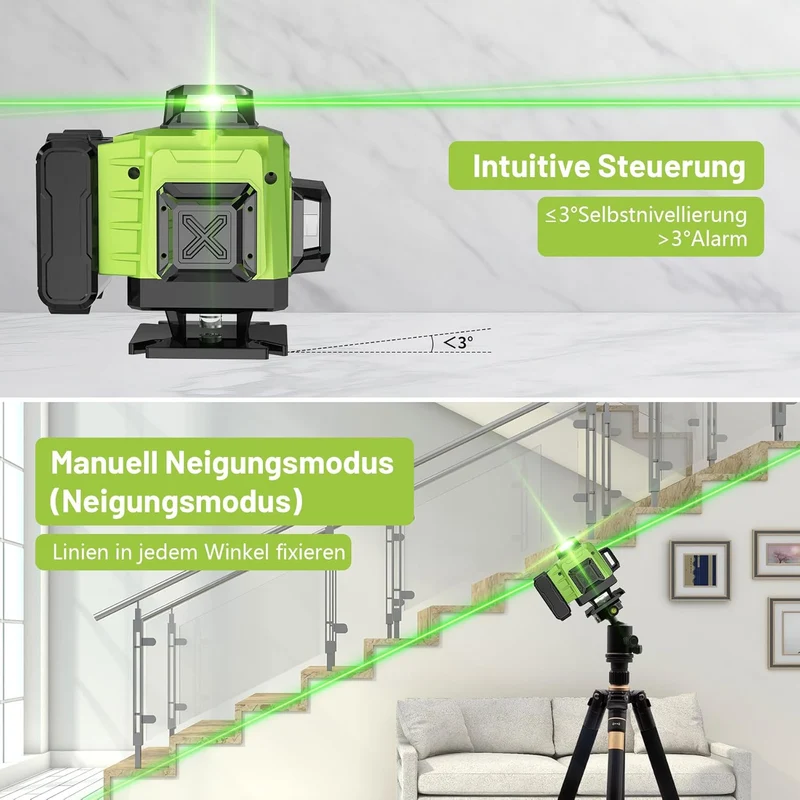 Kreuzlinienlaser mit Stativ, 16 Linien Laser Wasserwaage IP54 Laser Level, 4 x 360 ° Kreuzlinienlase