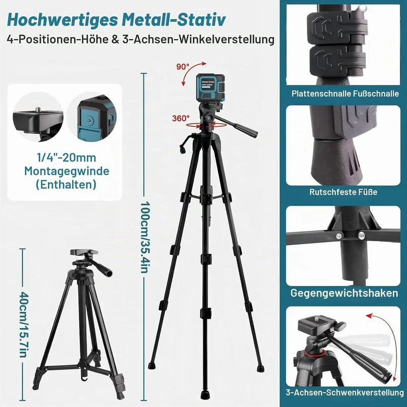 Kreuzlinienlaser mit Stativ, Laser Wasserwaage, 360 Grad Laser Level, IP54 Wasser/Helligkeit einstel