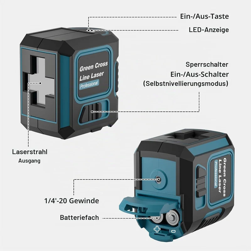 Kreuzlinienlaser mit Stativ, Laser Wasserwaage, 360 Grad Laser Level, IP54 Wasser/Helligkeit einstel