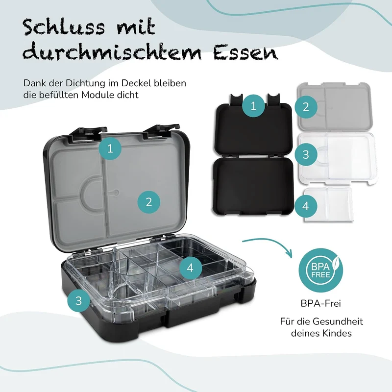 Brotdose Kinder mit Fächern - Bento Box auslaufsicher - robust - BPA Frei Lunchbox - Brotbox für Sch