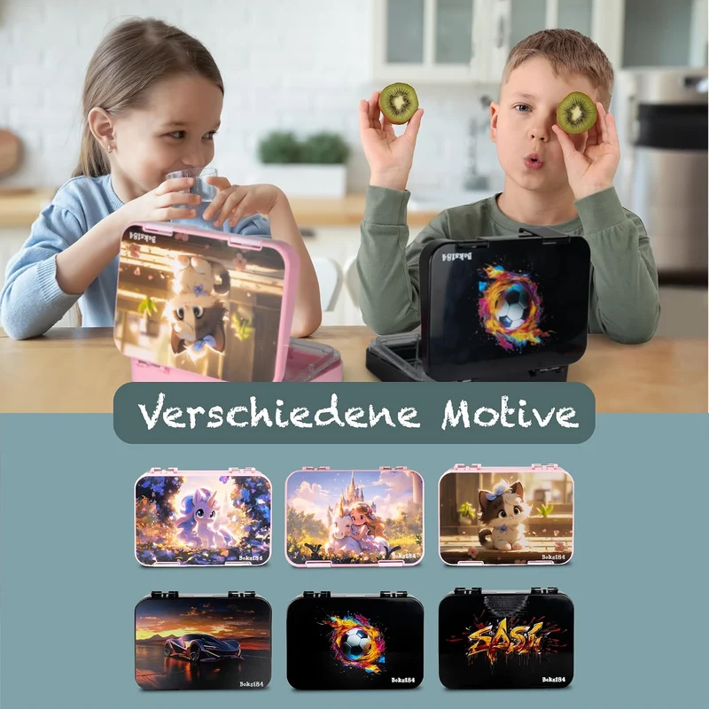 Brotdose Kinder mit Fächern - Bento Box auslaufsicher - robust - BPA Frei Lunchbox - Brotbox für Sch