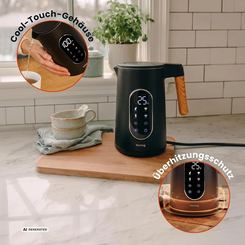 1,7L Wasserkocher Touchpanel Holzgriff Modern 2200W