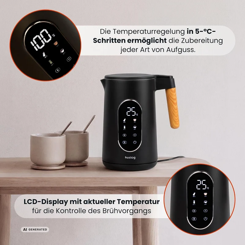 1,7L Wasserkocher Touchpanel Holzgriff Modern 2200W