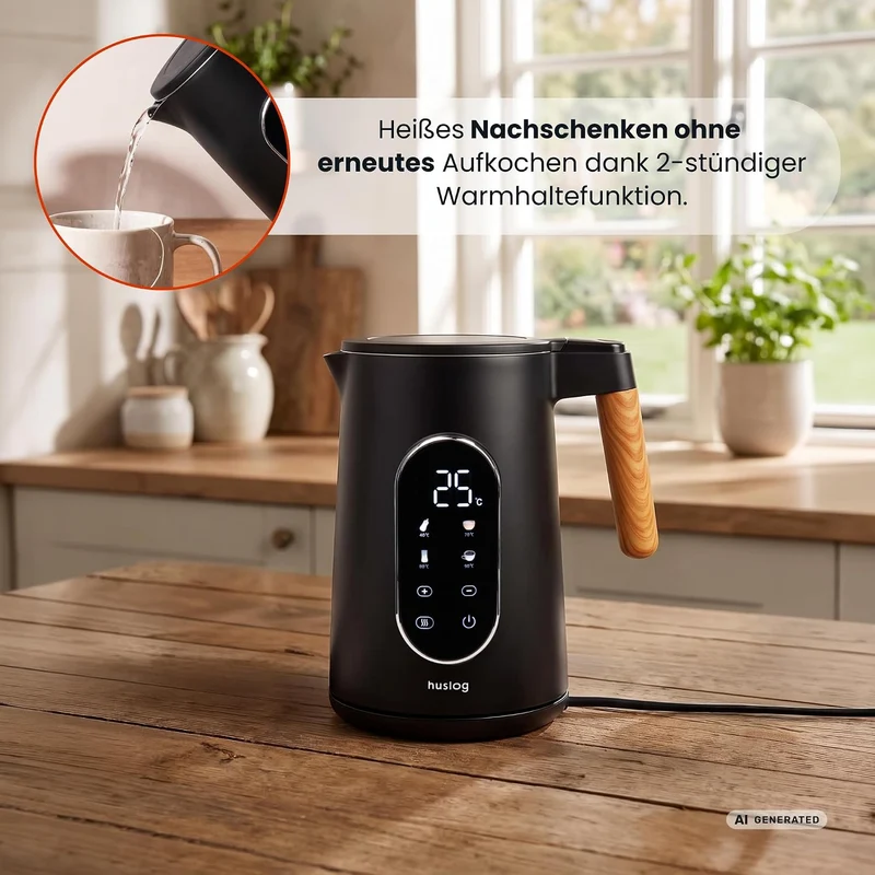 1,7L Wasserkocher Touchpanel Holzgriff Modern 2200W