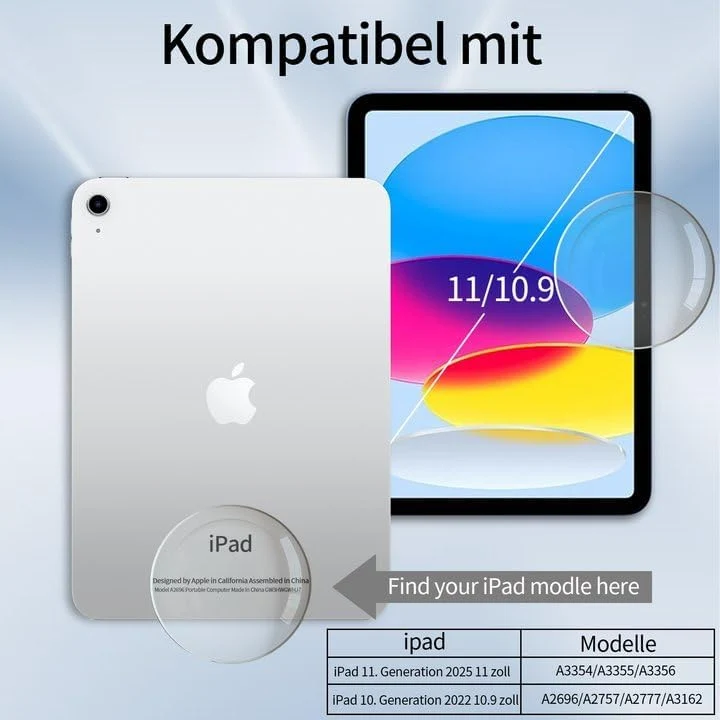 Hülle mit Tastatur für iPad (A16) 10/11 Generation, 10.9/11 Zoll, (2022/2025), Soft TPU Rückseite Ge