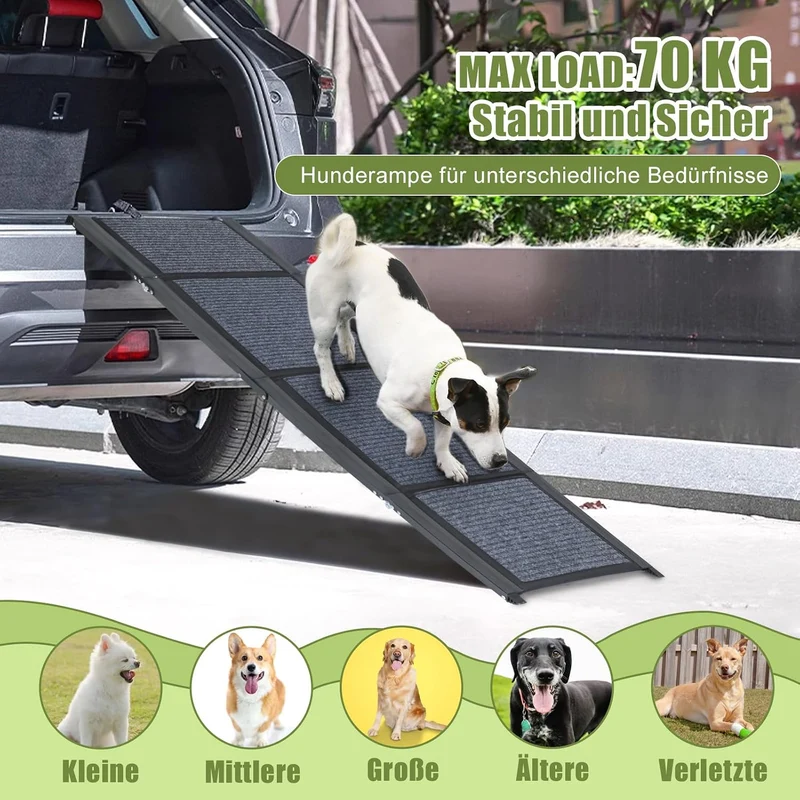 SMONTER 160cm Long Hunderampe Auto klappbar mit High Traction Teppichoberfläch, einstiegshilfe Hunde