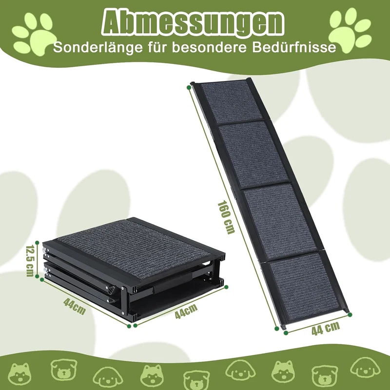 SMONTER 160cm Long Hunderampe Auto klappbar mit High Traction Teppichoberfläch, einstiegshilfe Hunde