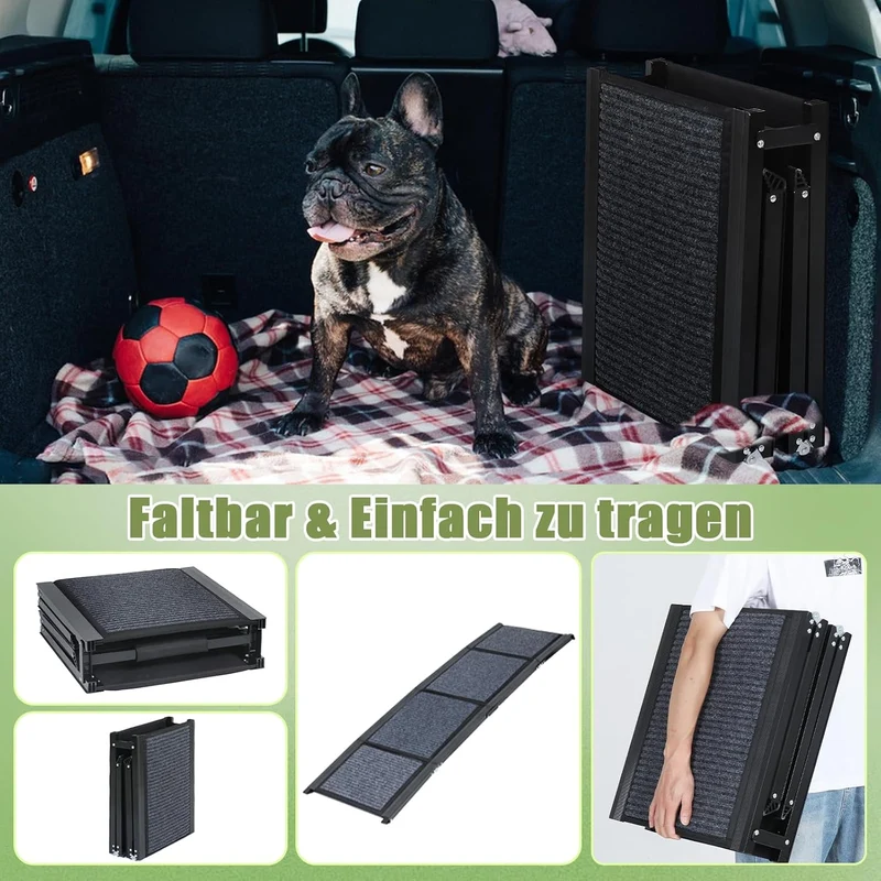 SMONTER 160cm Long Hunderampe Auto klappbar mit High Traction Teppichoberfläch, einstiegshilfe Hunde