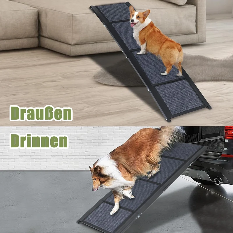 SMONTER 160cm Long Hunderampe Auto klappbar mit High Traction Teppichoberfläch, einstiegshilfe Hunde