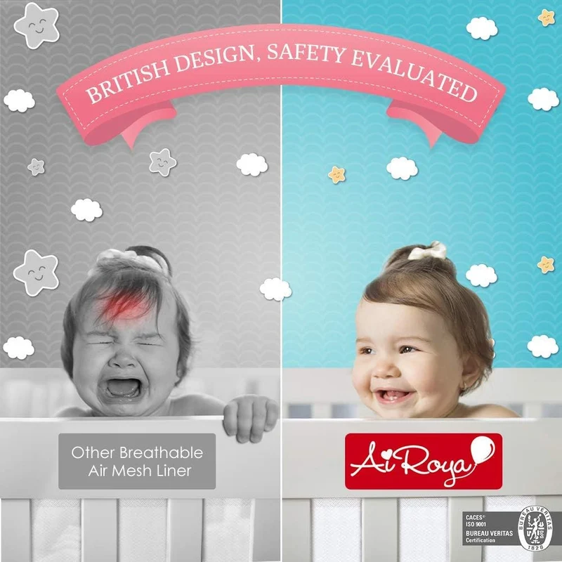 4 Sided Mesh Baby Cot Bumper, BS EN 16780, Breathable Safe Rosa, Rosa