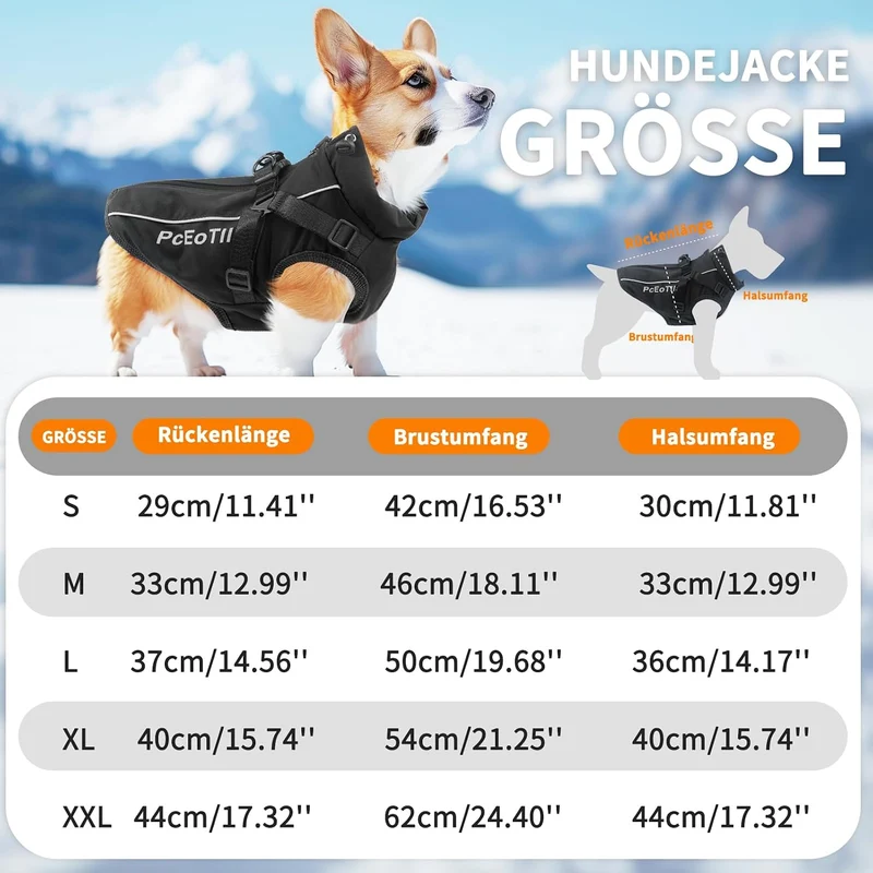 PcEoTllar Wasserdichter Hundemantel für kleine Hunde, warme reflektierende Jacke mit Geschirr für de