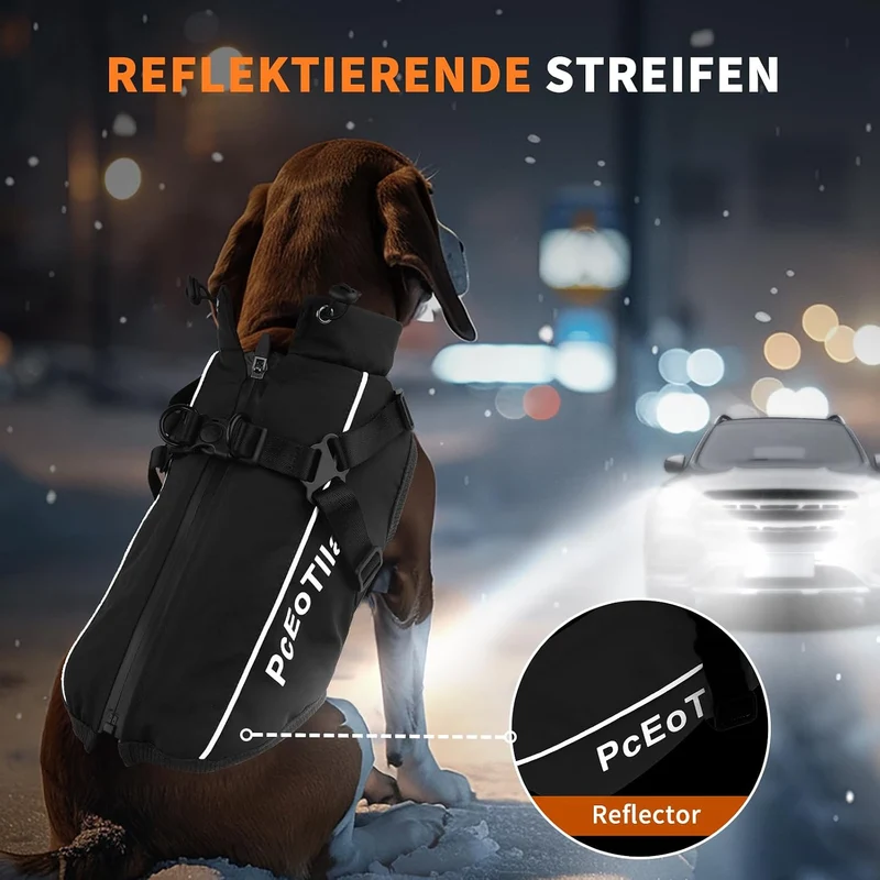 PcEoTllar Wasserdichter Hundemantel für kleine Hunde, warme reflektierende Jacke mit Geschirr für de