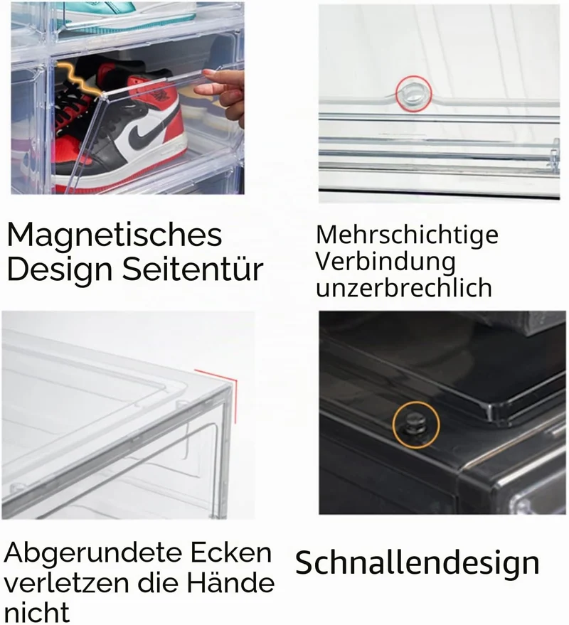 Schuhbox, Transparent Stapelbare Schuhbox, Faltbare Transparente Aufbewahrung für Schuhe, Kunststoff