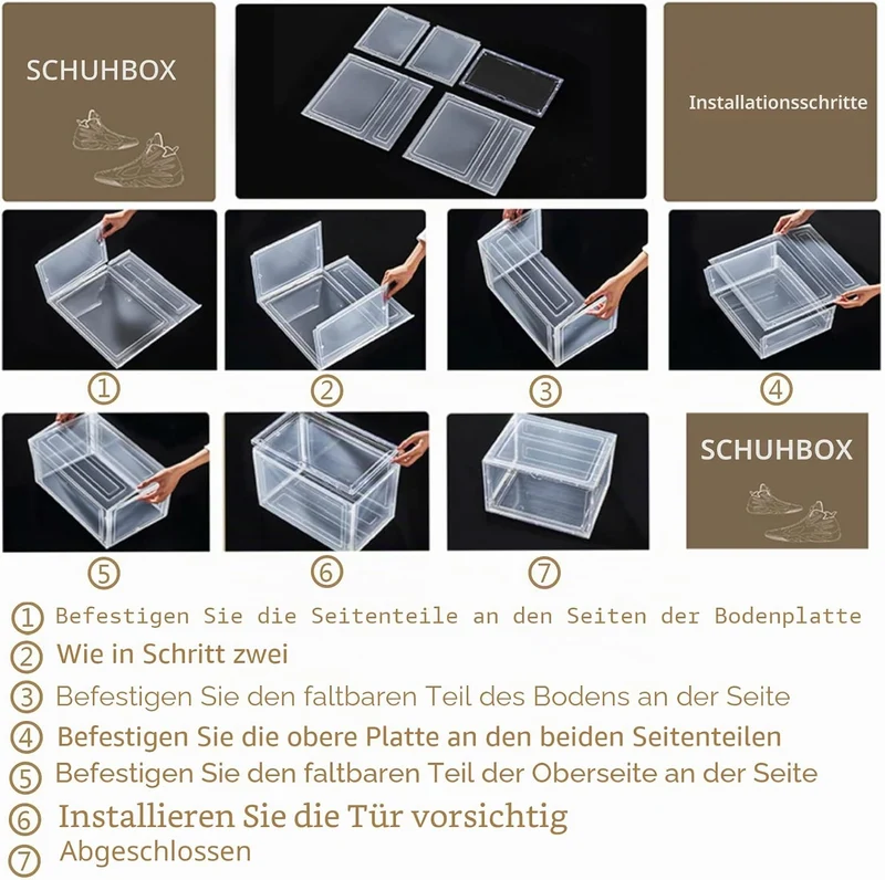 Schuhbox, Transparent Stapelbare Schuhbox, Faltbare Transparente Aufbewahrung für Schuhe, Kunststoff