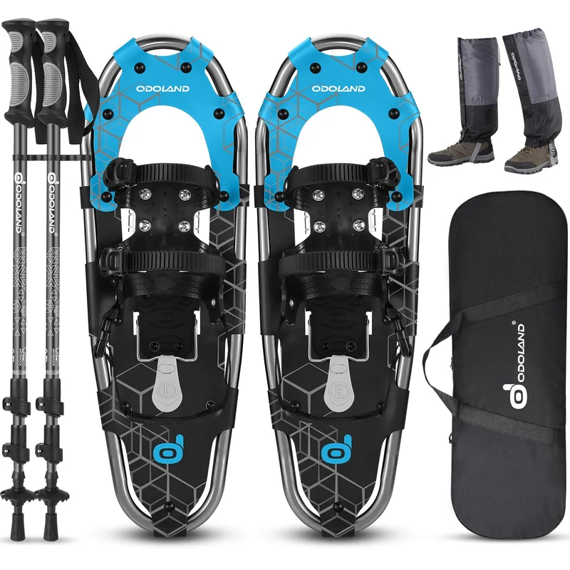 Odoland Schneeschuhe mit Steighilfe Allround 4 IN 1 für Damen und Herren mit Wanderstöcken, Wasserdi