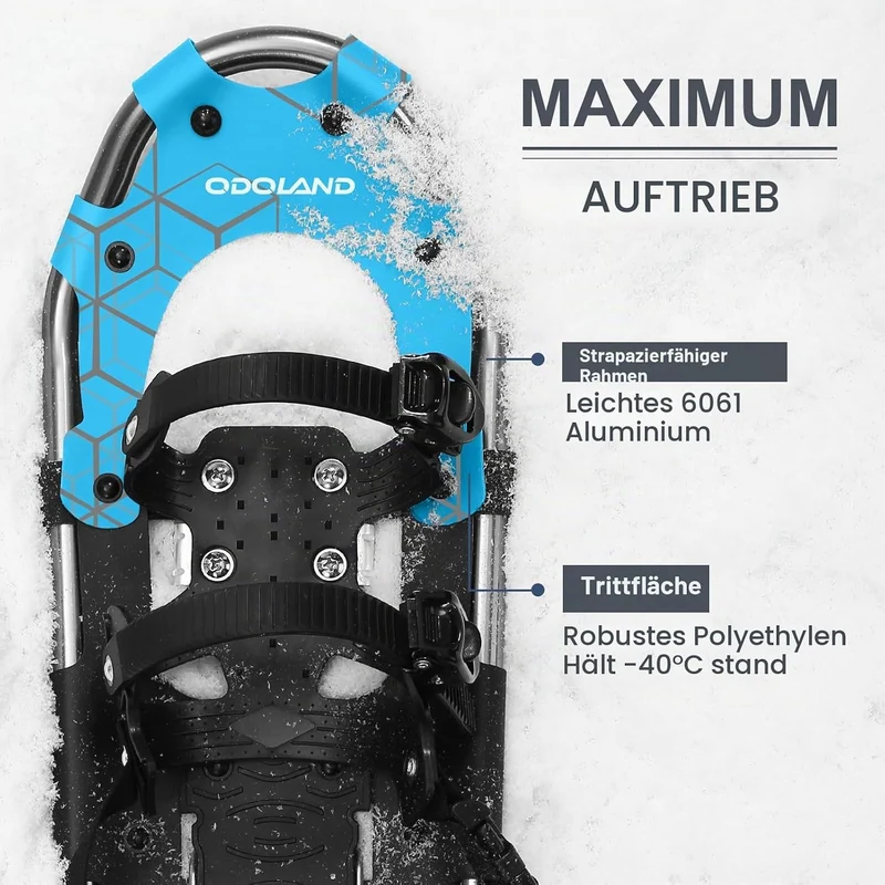 Odoland Schneeschuhe mit Steighilfe Allround 4 IN 1 für Damen und Herren mit Wanderstöcken, Wasserdi
