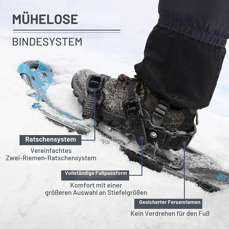 Odoland Schneeschuhe mit Steighilfe Allround 4 IN 1 für Damen und Herren mit Wanderstöcken, Wasserdi