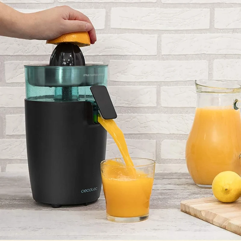 Cecotec Elektrischer Orangenentsafter Zitrus TowerAdjust Easy Black 800 Inox. 800W, einstellbarer Fr
