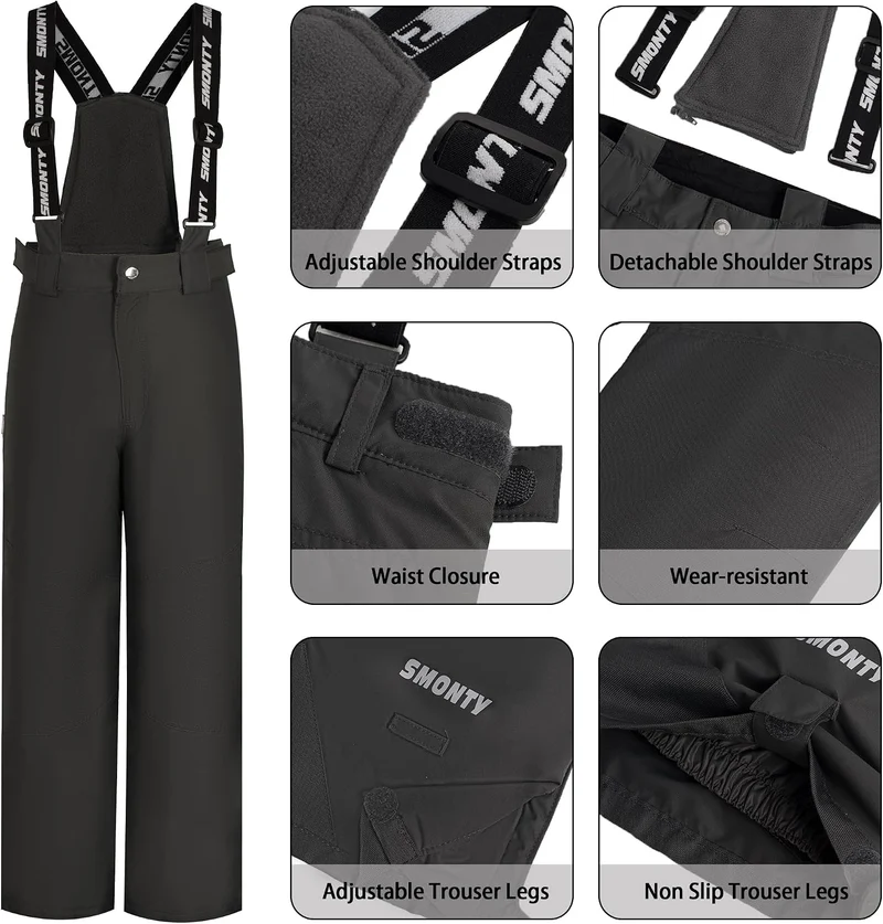 Kinder Schneeanzug für Jungen, Winter-Skijacke & Hose, Set Kapuzenriemen, Winddicht, Wasserdicht, Wa