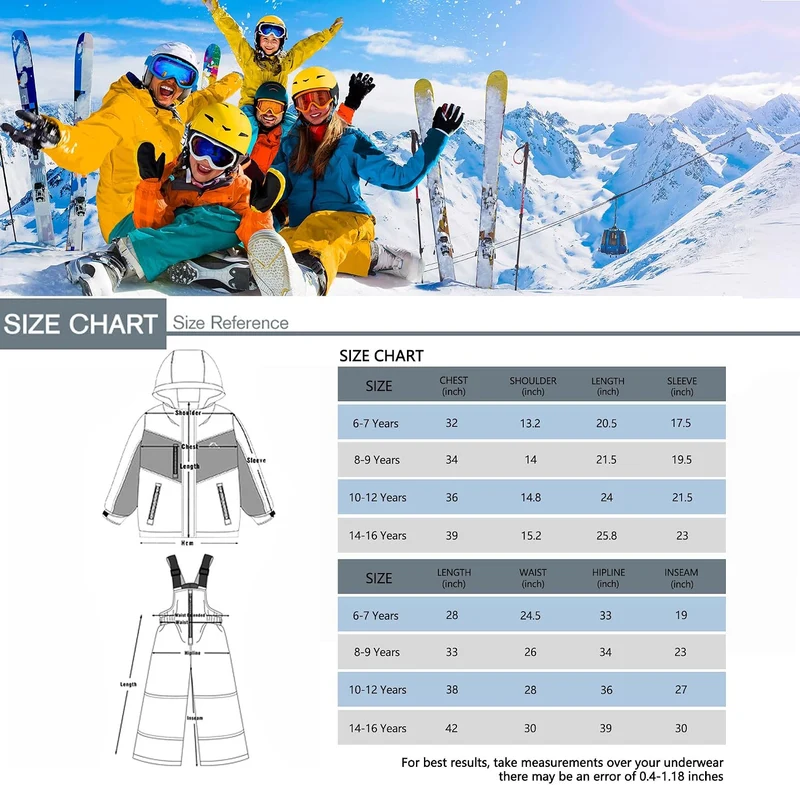 Kinder Schneeanzug für Jungen, Winter-Skijacke & Hose, Set Kapuzenriemen, Winddicht, Wasserdicht, Wa