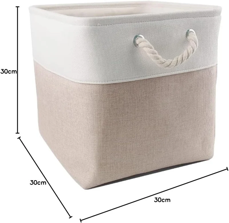 Mangata Aufbewahrungsbox Stoff 30x30x30 cm, aufbewahrungskorb Helles Khaki Weiss, Korbe Stoff in Wür