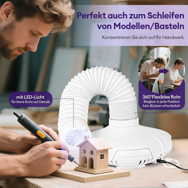 130W Nagelstaub-Sammelmaschine, Nagelstaubsauger mit LED-Licht und 360° flexiblem Schlauch: 3-stufig