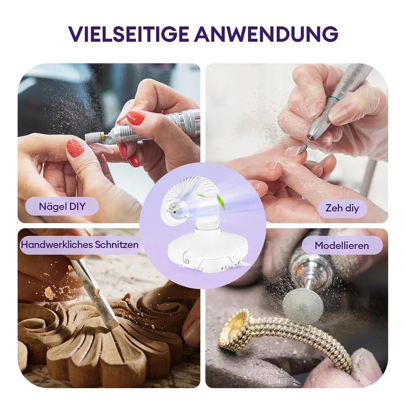 130W Nagelstaub-Sammelmaschine, Nagelstaubsauger mit LED-Licht und 360° flexiblem Schlauch: 3-stufig