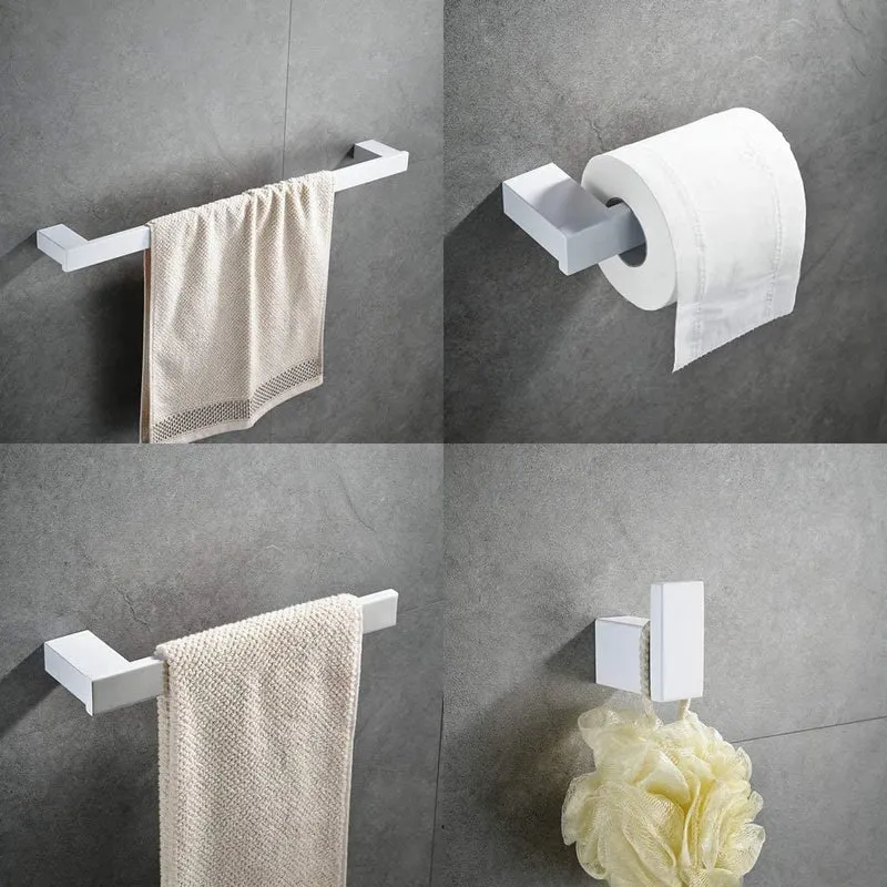 Edelstahl Badezimmer-Set, 4-teilig mit Bademantelhaken, WC-PapierHalter, Handtuchring,Badetuchhalter