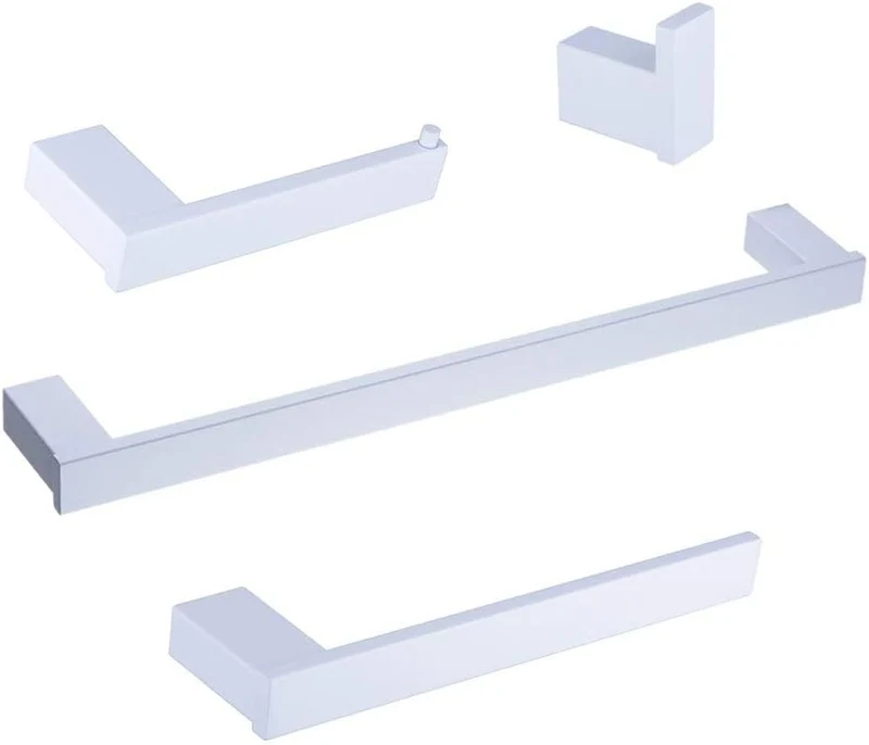 Edelstahl Badezimmer-Set, 4-teilig mit Bademantelhaken, WC-PapierHalter, Handtuchring,Badetuchhalter