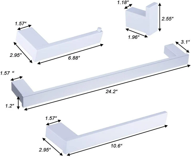 Edelstahl Badezimmer-Set, 4-teilig mit Bademantelhaken, WC-PapierHalter, Handtuchring,Badetuchhalter