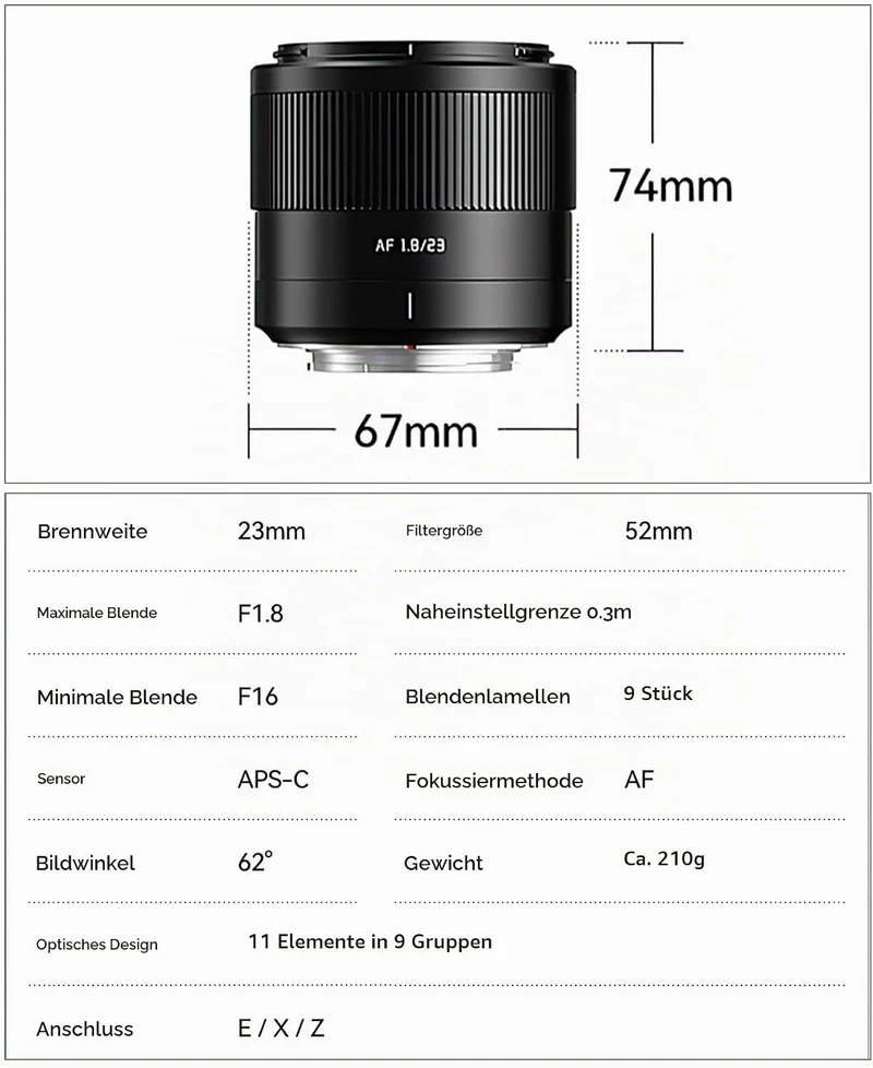 TTARTISAN AF 23mm F1.8 Objektiv für Fuji X, APS-C Rahmen Tragbares und Vielseitiges Autofokus Kamera