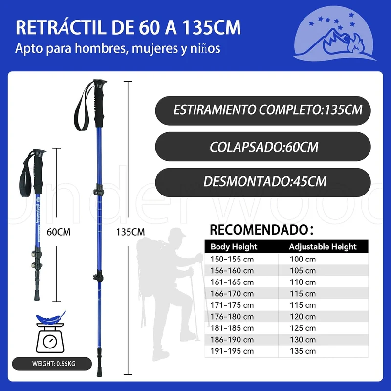 Nordic Walking Stick für Damen und Herren, Teleskop 2 Stück Wanderstöcke für Trekking, Aluminium Wan