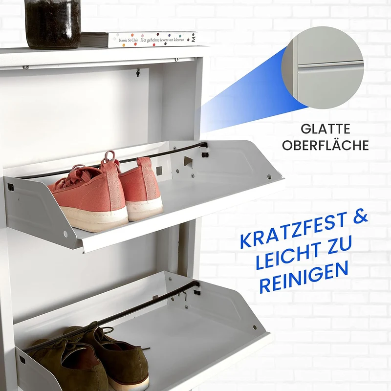 Schuhregal Schmal Metall Schuhschrank Hoch Schuhkipper mit Magnetische Abdeckung Metall Montiert Sch