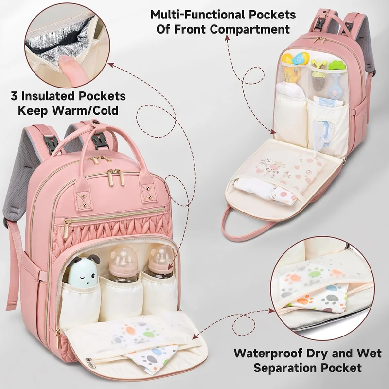 Wickeltaschen-Rucksack, stilvolle Baby-Wickeltasche, wasserdichter Reise-Wickelrucksack mit Wickelun