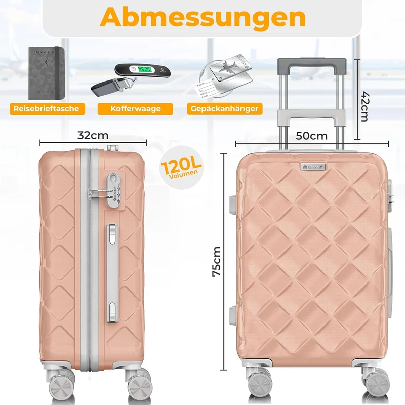 KESSER® Reisekoffer 120L Koffer ABS Hartschalenkoffer mit Zahlenschloss, Kofferwaage & Reisebrieftas