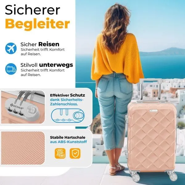 KESSER® Reisekoffer 120L Koffer ABS Hartschalenkoffer mit Zahlenschloss, Kofferwaage & Reisebrieftas