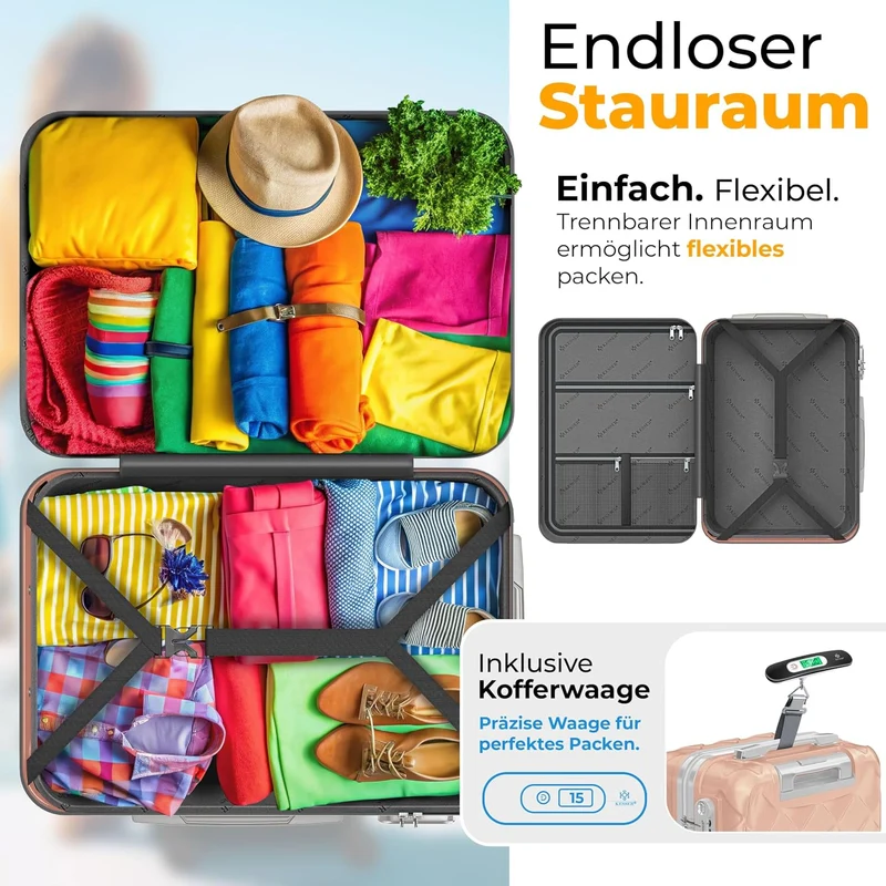 KESSER® Reisekoffer 120L Koffer ABS Hartschalenkoffer mit Zahlenschloss, Kofferwaage & Reisebrieftas